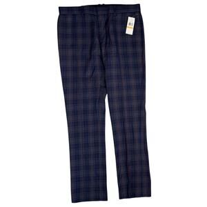 Original Penguin NWT Men's Margate Slim Fit Pants Navy Red & Gray Plaid Size 33